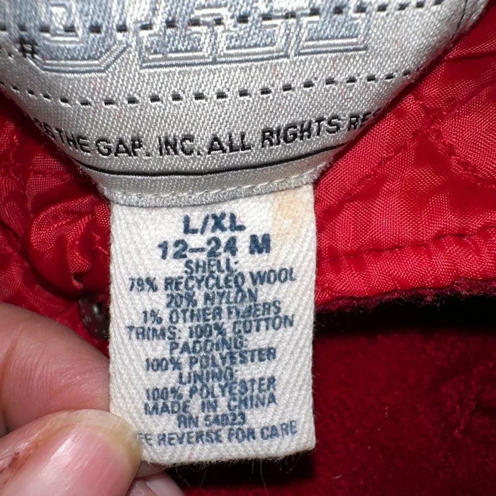 Vintage Baby Gap Varsity Jacket 12-24 months red gray Bomber Snap Wool Coat 1996